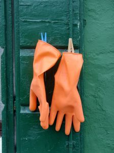 Making Lye Soap - Rubber gloves on shutter- Anayennisi Aromatics